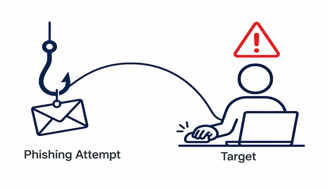 What Is Phishing? Types, Recognition, And Protection Strategies 1 Diagram Showing A Phishing Hook With An Email As Bait Targeting A Person About To Click