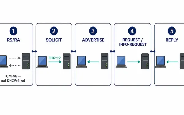 Five-Step Diagram Of The Dhcpv6 Operation Sequence From Router Solicitation And Advertisement Through Solicit, Advertise, Request Or Information-Request, And Reply