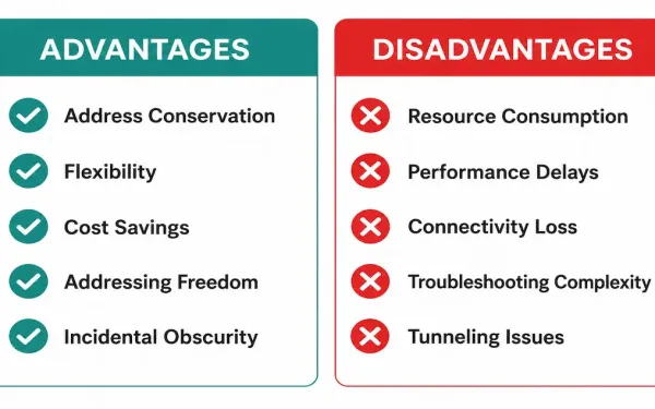 Two-Column Comparison Of Nat'S Five Main Advantages Against Its Five Main Disadvantages