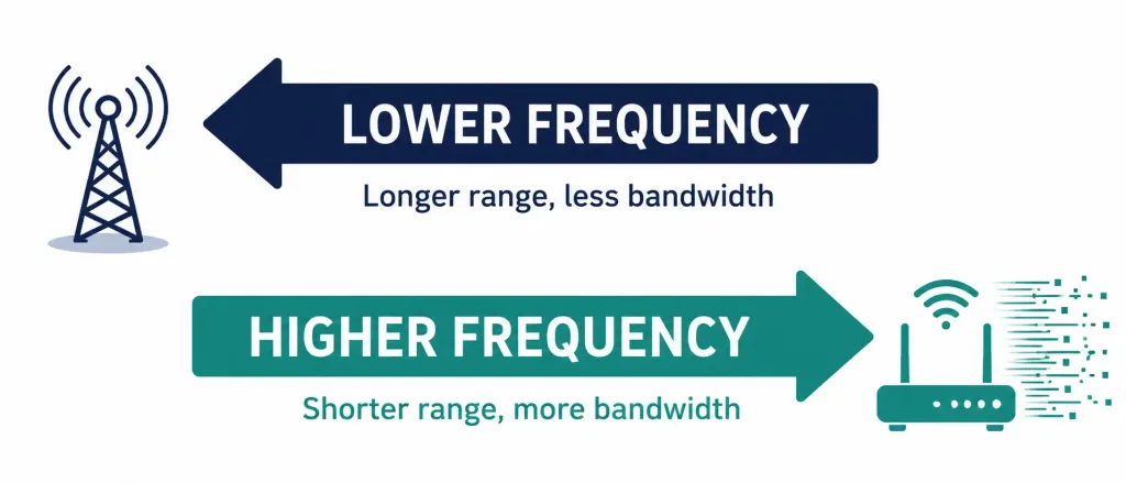 Radio Frequencies: The Itu Band Chart Explained 3 Diagram Showing Low Frequencies Favoring Long Range And High Frequencies Favoring High Data Rate