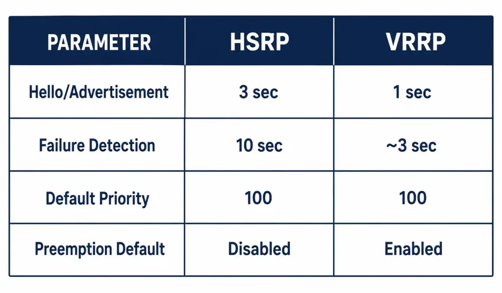 Router Redundancy: How Virtual Routers Actually Work 3 Table Comparing Hsrp And Vrrp Default Hello/Advertisement Intervals And Failure Detection Times