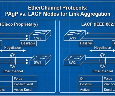 Diagram Illustrating Etherchannel Protocols Pagp And Lacp Modes On Cisco Switches For Link Aggregation
