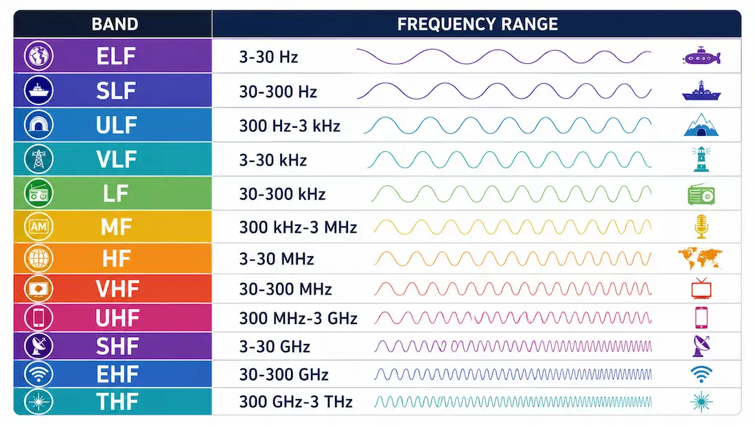Radio Frequencies: The Itu Band Chart Explained 1 Complete Corrected Table Of All Twelve Itu Radio Frequency Bands From Elf To Thf With Exact Ranges