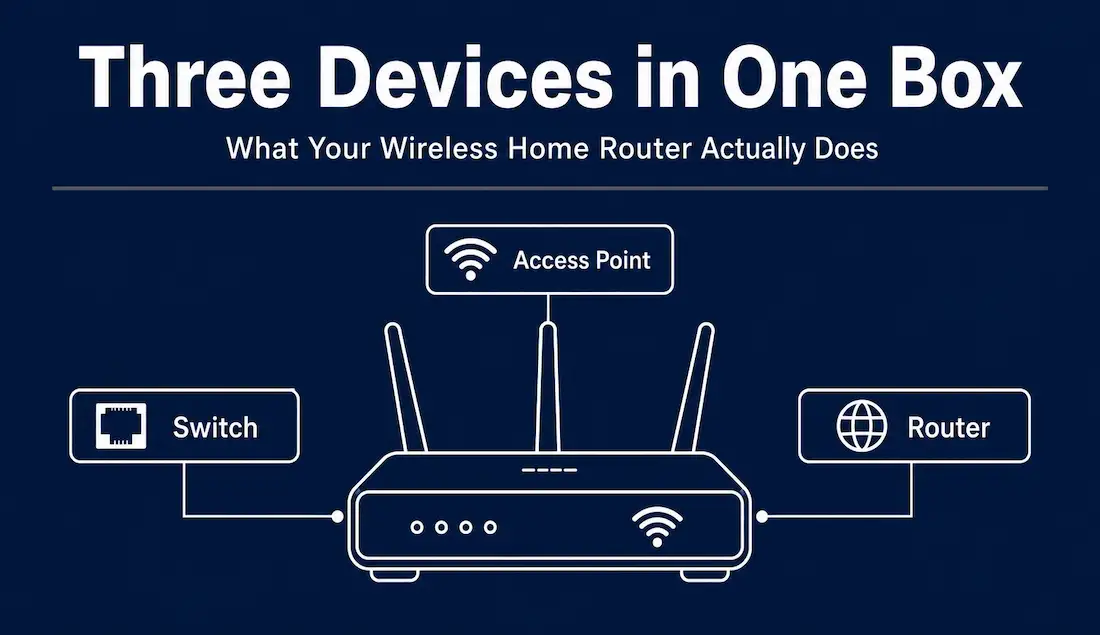 Wireless Home Router: How It Works And How To Choose One In 2026 1 Infographic Showing A Wireless Home Router Labeled With Its Three Combined Functions: Access Point, Switch, And Router