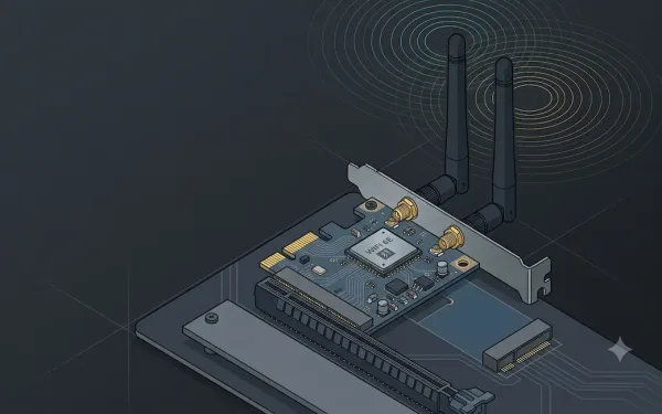 Illustration Of A Wireless Network Interface Card (Wnic) With Chipset And Dual Antennas Transmitting Wi-Fi Signals