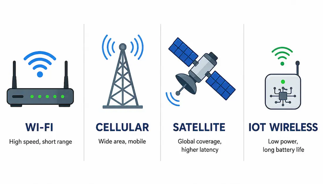 Wireless Technologies: Wi-Fi, Cellular, Satellite, And Iot Compared 1 Four-Category Comparison Of Wi-Fi, Cellular, Satellite, And Short-Range Iot Wireless Technologies
