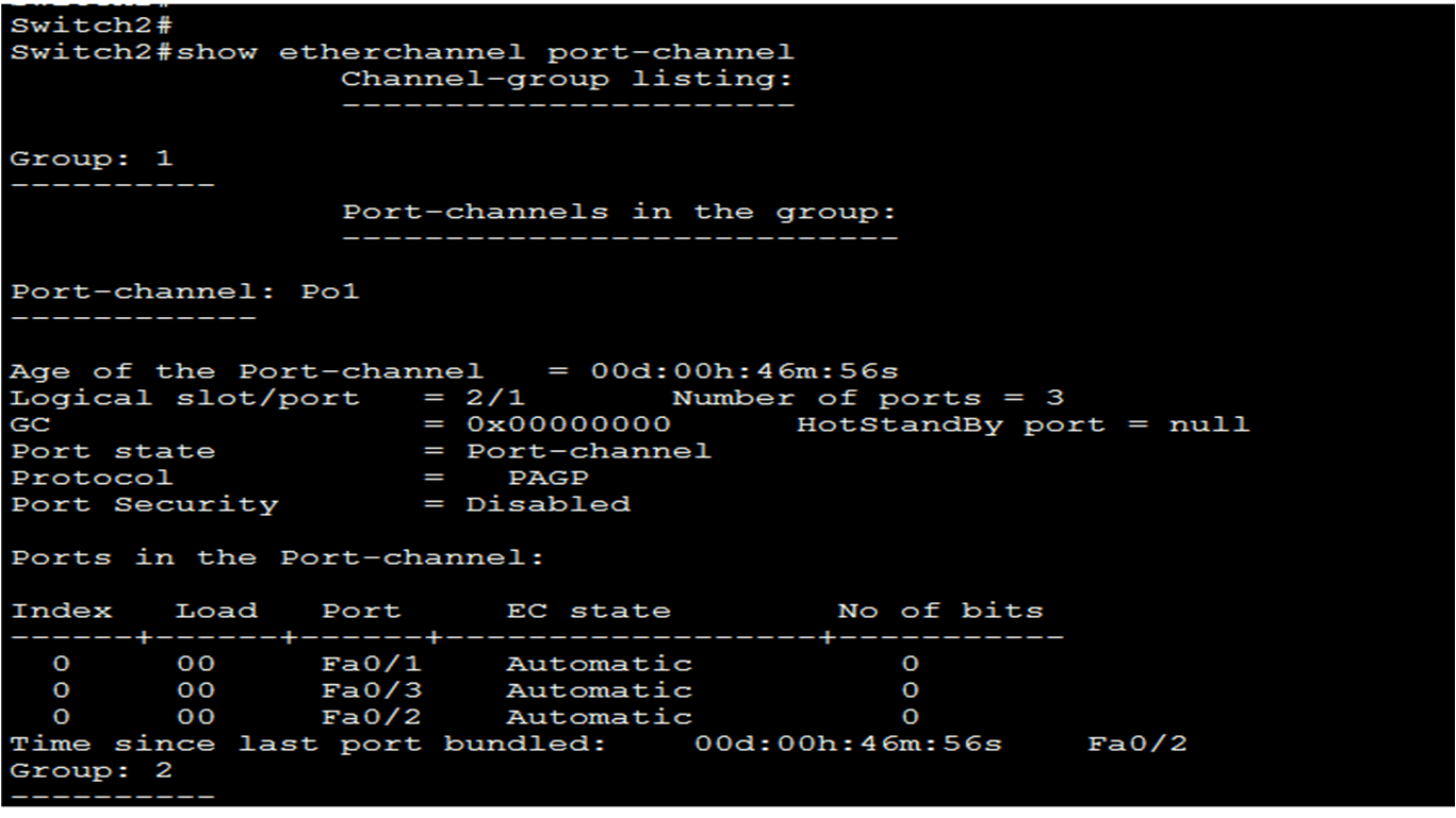 show EtherChannel PortChannel
