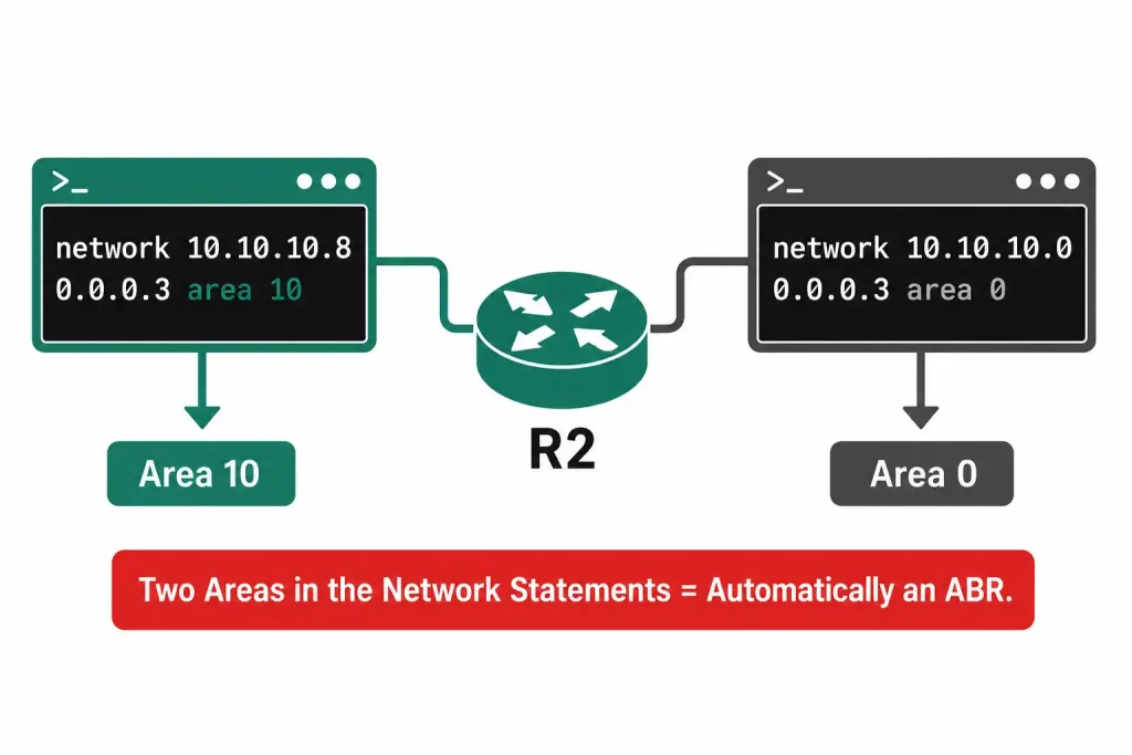How To Configure Multiarea Ospf (Ospfv2 And Ospfv3) 2 Diagram Showing R2'S Two Ospf Network Statements Placing It In Area 10 And Area 0, Which Automatically Makes It An Area Border Router