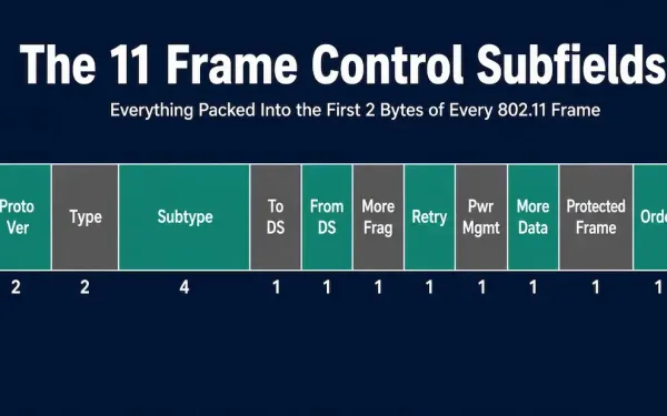 Infographic Showing All Eleven Subfields Of The 802.11 Frame Control Field With Their Bit Widths, From Protocol Version Through Order