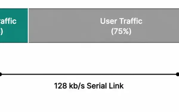 Bar Diagram Showing A 128 Kb/S Serial Link Split Into 25% Eigrp Traffic And 75% User Traffic Between R1 And R2