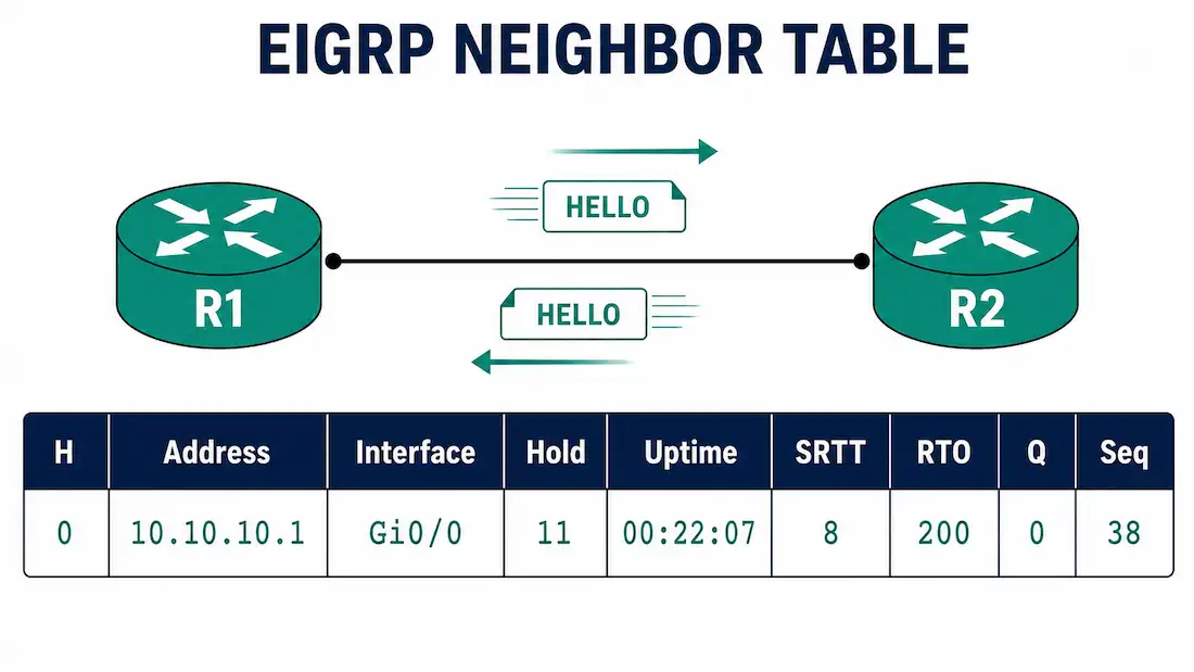 Introduction To Eigrp Neighbors 1 Two Eigrp Routers Exchanging Hello Packets, Shown Above A Mockup Of The Show Ip Eigrp Neighbors Table Output