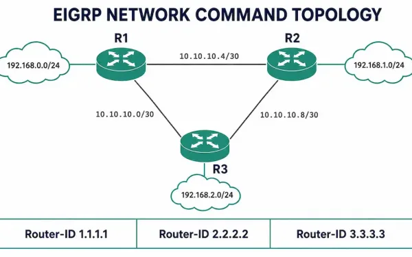 Triangle Topology Diagram Of Three Eigrp Routers R1, R2, And R3 With Point-To-Point Subnets And Lan Connections Labeled