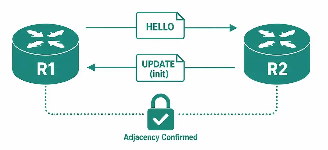 Introduction To Eigrp Neighbor Adjacencies 1 Four-Step Diagram Of The Eigrp Adjacency Handshake, Showing The Adjacency Is Not Complete Until A Confirming Hello Is Sent