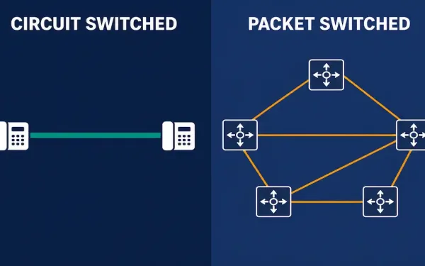 Split-Screen Illustration Comparing Circuit Switched And Packet Switched Networks