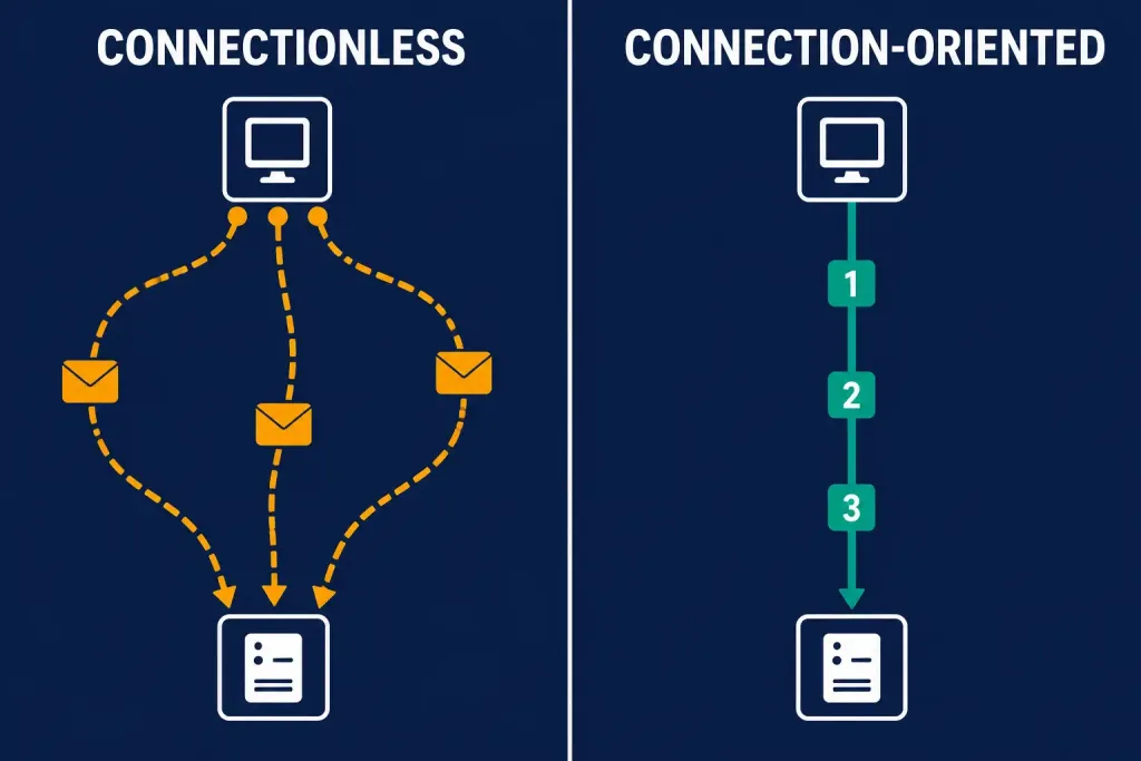 Circuit Switched Vs Packet Switched: Wan Technologies Explained 3 Comparison Diagram Of Connectionless And Connection-Oriented Packet Switching
