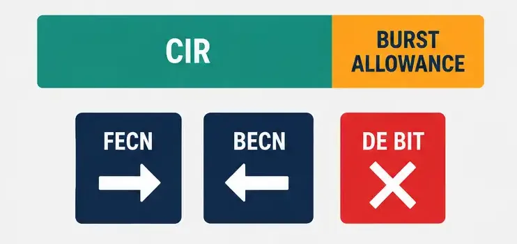 What Is Frame Relay? A Complete Ccna Guide 3 Diagram Of Frame Relay Cir With Fecn, Becn, And De Bit Signaling