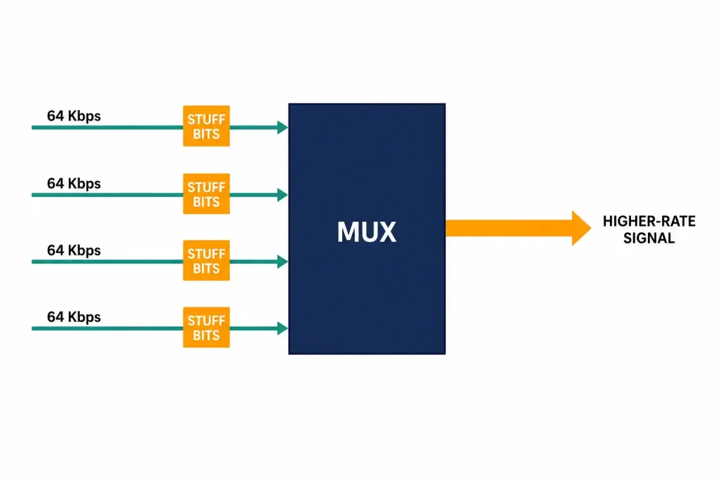 What Is Pdh? Plesiochronous Digital Hierarchy Explained 2 Diagram Showing Bit Stuffing During Pdh Multiplexing
