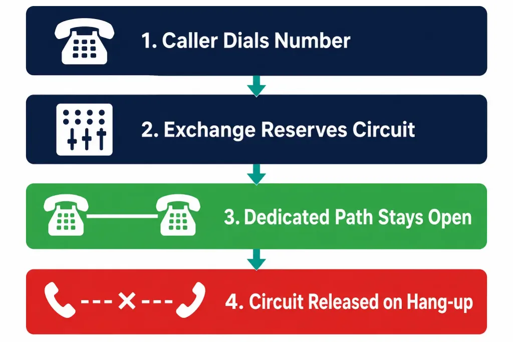 Circuit Switched Vs Packet Switched: Wan Technologies Explained 2 Four-Step Diagram Of Circuit-Switched Telephone Call Setup