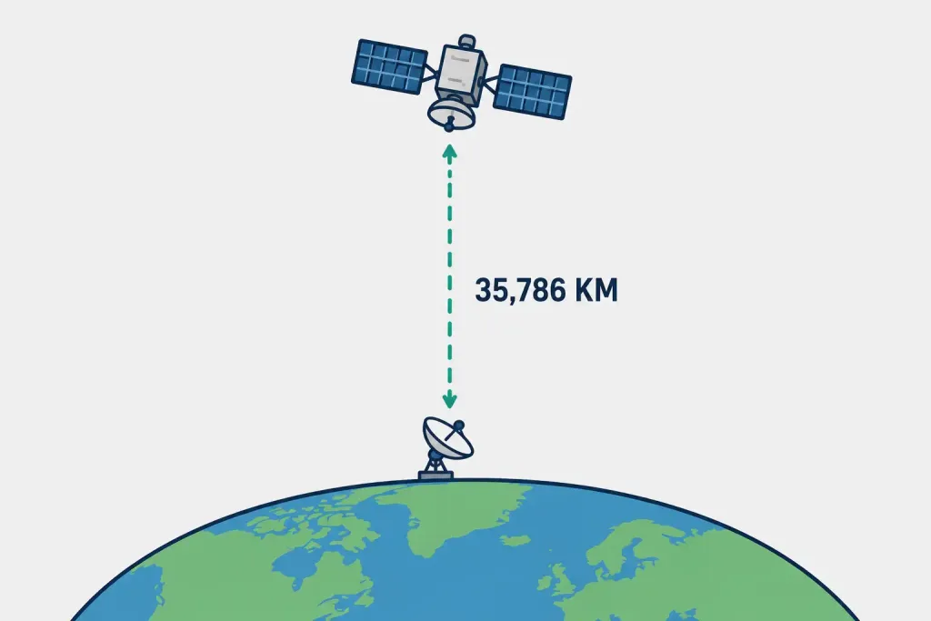 What Is Vsat? Very Small Aperture Terminal Explained 2 Diagram Showing The 35786 Km Distance From Earth To A Geostationary Satellite