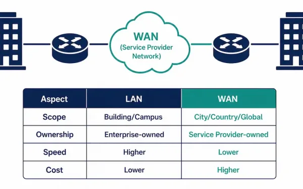Diagram Showing Two Remote Buildings Connected Through A Wan Cloud Representing A Service Provider Network