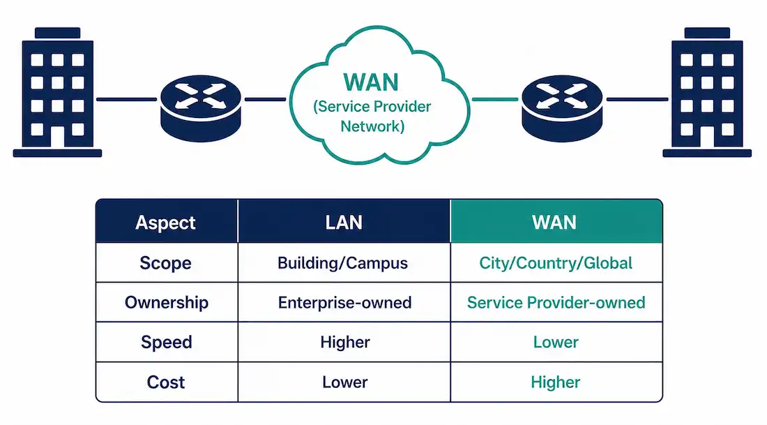 Introduction To Wan Technologies 1 Diagram Showing Two Remote Buildings Connected Through A Wan Cloud Representing A Service Provider Network