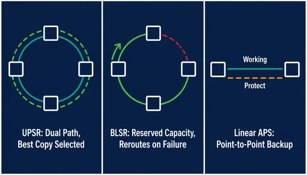 What Is Sonet? Synchronous Optical Networking Explained 5 Comparison Of Upsr, Blsr, And Linear Aps Sonet Protection Mechanisms