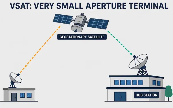 Vsat Satellite Dish Communicating With A Geostationary Satellite