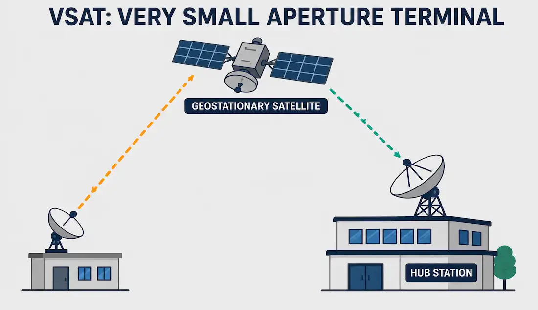 What Is Vsat? Very Small Aperture Terminal Explained 1 Vsat Satellite Dish Communicating With A Geostationary Satellite