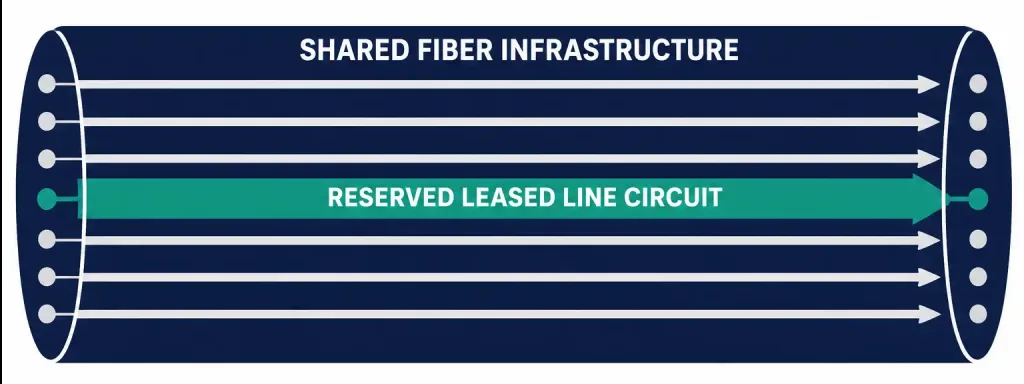 Leased Lines: What They Are And How They Work 2 Diagram Of A Logically Reserved Leased Line Circuit Within Shared Fiber Infrastructure