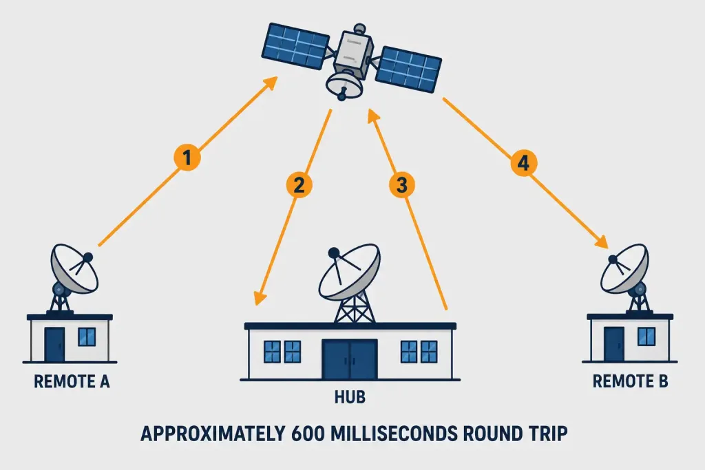What Is Vsat? Very Small Aperture Terminal Explained 3 Diagram Of The Four-Hop Path A Vsat Signal Takes Through A Hub Station