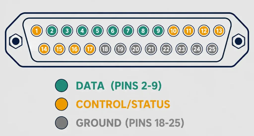 What Is A Parallel Port? History, Pinout, And How It Works 4 Diagram Of The Db-25 Parallel Port Pin Groups