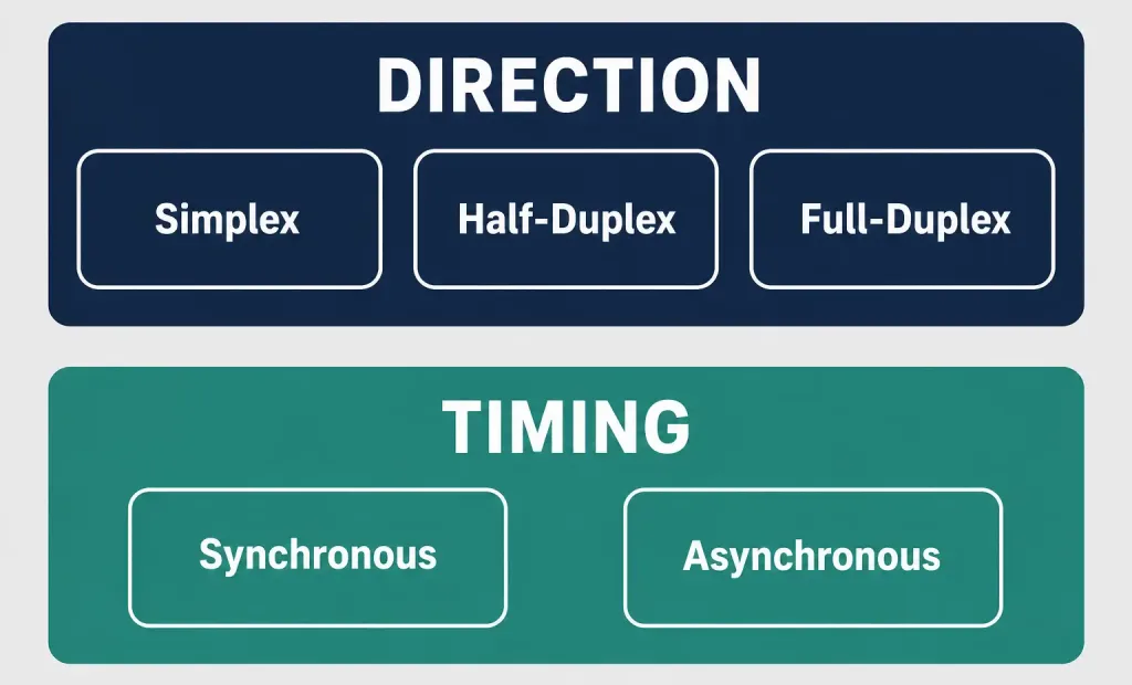 Serial Communication: Rs-232, V.35, And Hssi Explained 3 Diagram Showing Serial Communication Direction And Timing As Separate Classification Axes