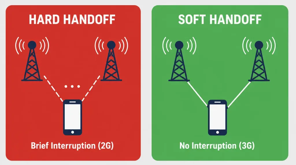 Cellular Network: How Cellular Wan Technology Works 3 Comparison Of Hard Handoff And Soft Handoff Between Cell Towers