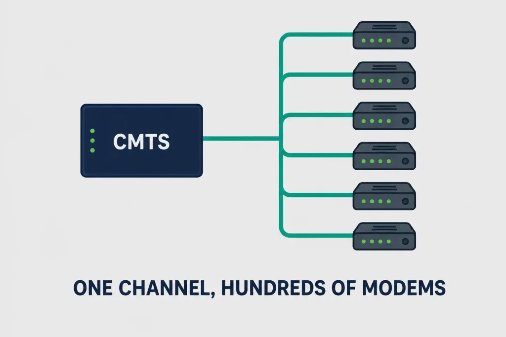 Cable Internet: How It Works, Speeds, And Architecture 3 Diagram Of A Cmts Managing Multiple Cable Modems On One Downstream Channel