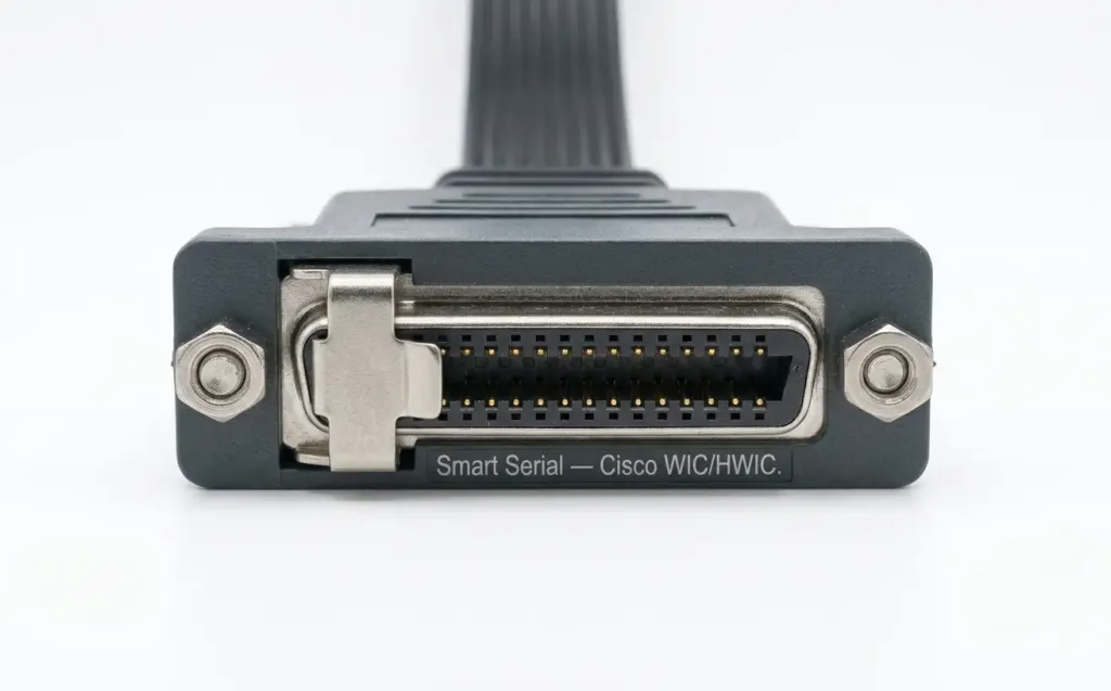 Serial Port: How Serial Interfaces Work In Networking 5 Cisco Smart Serial Connector Showing Compact Rectangular Form Factor Significantly Smaller Than V.35, Used On Cisco Wic And Hwic Wan Interface Modules