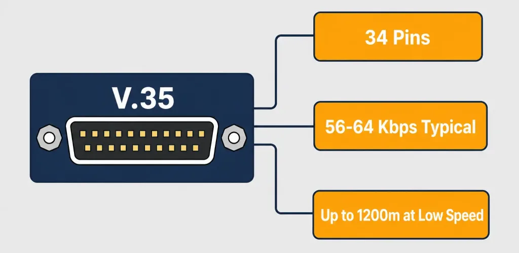 Serial Communication: Rs-232, V.35, And Hssi Explained 5 Diagram Of The V.35 34-Pin Connector With Key Specifications Listed