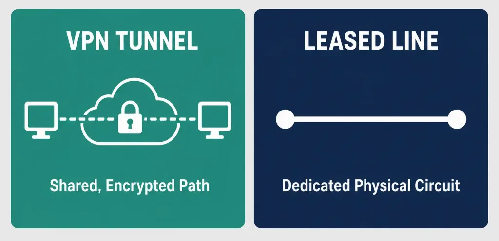 Vpn Technology: How Virtual Private Networks Work 2 Comparison Of A Vpn Tunnel Over Shared Internet And A Dedicated Leased Line