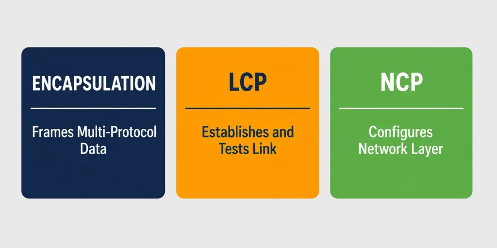 Ppp Overview: The Point-To-Point Protocol Explained 3 Diagram Of Ppp'S Three Components: Encapsulation, Lcp, And Ncp