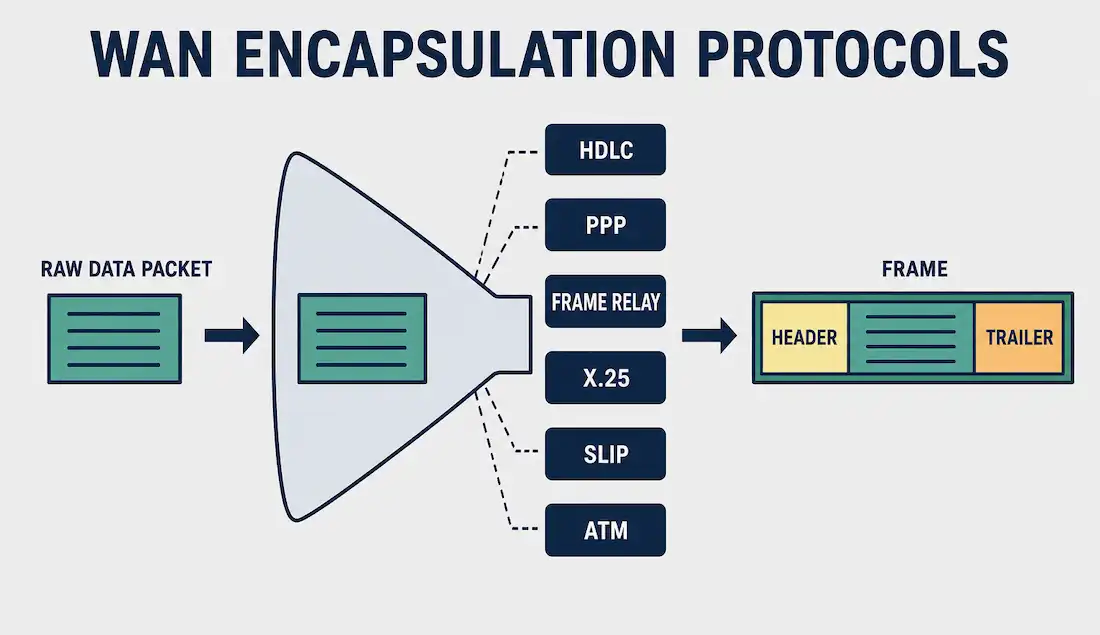 Wan Encapsulation Protocols: Hdlc, Ppp, Frame Relay, X.25, Slip, And Atm 1 Data Frame Being Encapsulated For Transmission Over A Wan Link