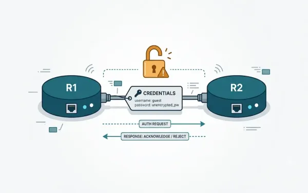 Diagram Showing Pap Two-Way Authentication Between Routers R1 And R2 Sending A Username And Password In Plain Text Over A Ppp Serial Link