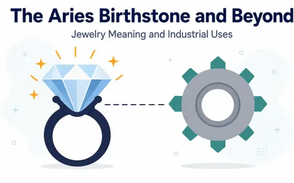 Illustration Of A Diamond Ring And An Industrial Gear With Diamond-Shaped Teeth, Representing Diamond'S Dual Role As Birthstone And Industrial Material
