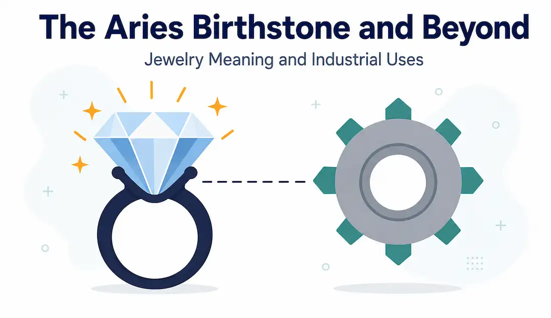 The Aries Birthstone, And Why Diamonds Go Far Beyond Jewelry 1 Illustration Of A Diamond Ring And An Industrial Gear With Diamond-Shaped Teeth, Representing Diamond'S Dual Role As Birthstone And Industrial Material
