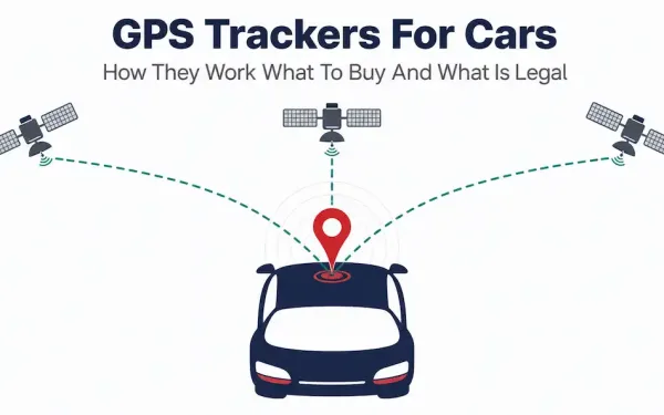 Illustration Of A Car With A Location Pin Connected To Satellites, Representing Gps Vehicle Tracking