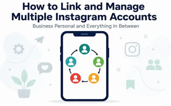 Illustration Of A Smartphone With Five Colored Account Icons In A Circular Switcher, Representing Managing Multiple Instagram Accounts