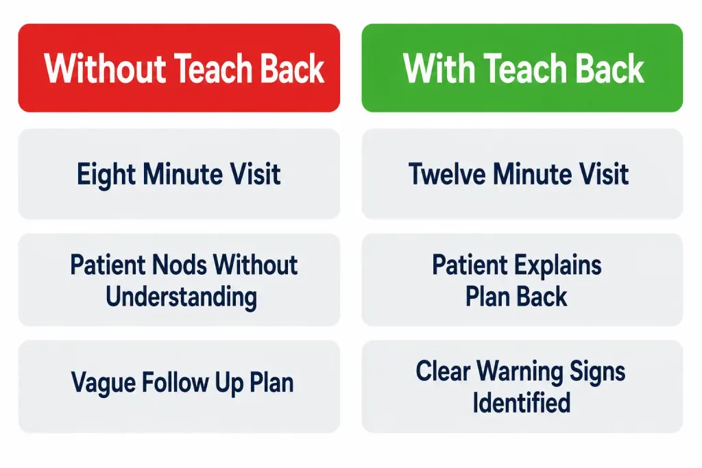 Can Clinician-Patient Communication Really Lead To Faster Recovery? 4 Side-By-Side Comparison Of A Clinical Visit Without And With The Teach-Back Method