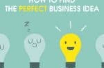 A cheerful illustration of lightbulbs with one glowing brightly, symbolizing a perfect business idea, surrounded by sleepy ones, on a teal background with the text "How to Find the Perfect Business Idea."