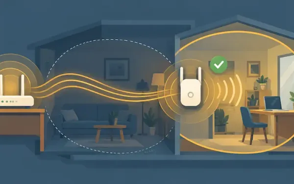 Illustration Of A Router Signal Passing Through A Wifi Extender, Transforming A Weak Signal Zone Into A Strong One