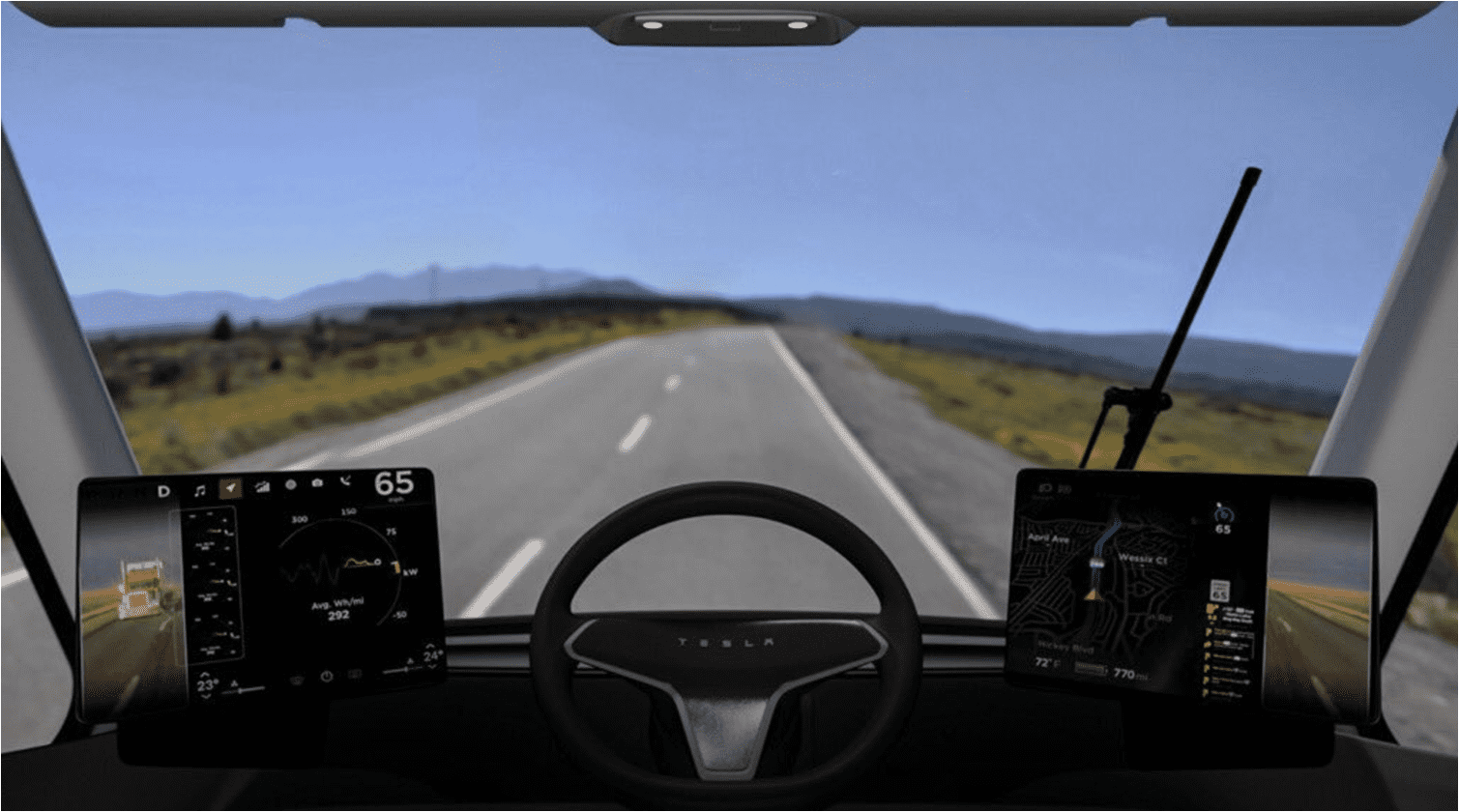 Autonomous truck on a highway, showcasing the future of logistics with self-driving technology.