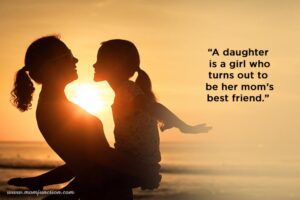 Silhouette of a mother and daughter playing at sunset with a quote overlay.