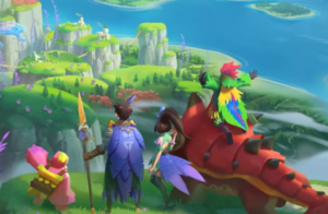 An image of a fantasy game world similar to Breath of the Wild, featuring a character exploring a lush landscape.